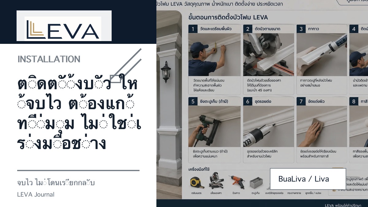 ช่างติดตั้งบัวลีวาพร้อมชิ้นมุมสำเร็จและคู่มือหน้างาน