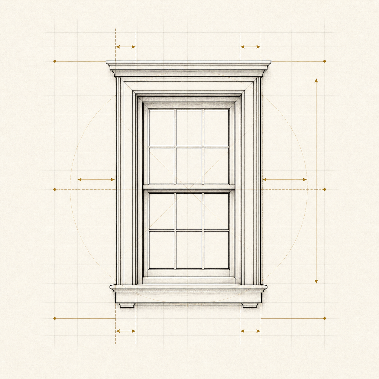 ภาพ drawing สถาปนิกแสดงสัดส่วนความกว้างหน้าต่างกับบัว