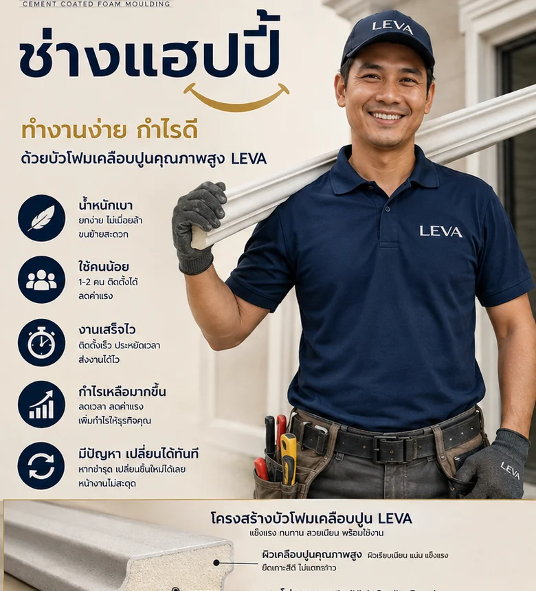 LEVA installer working with lightweight architectural moulding